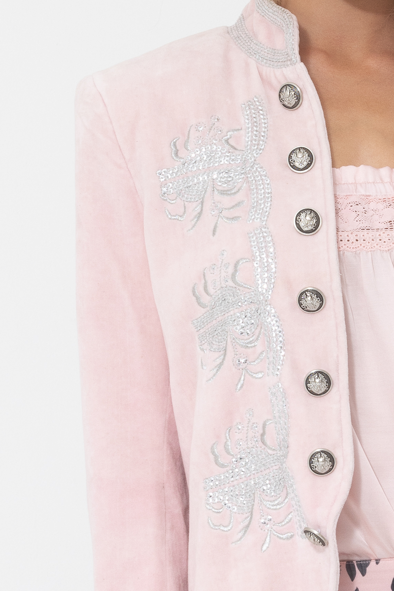 light pink silver velvet blazer jacket