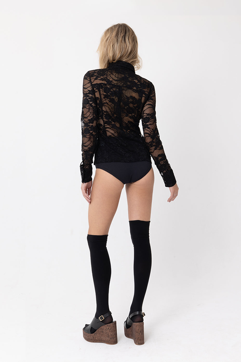 BLACK LACE SHEER SHIRT BLOUSE