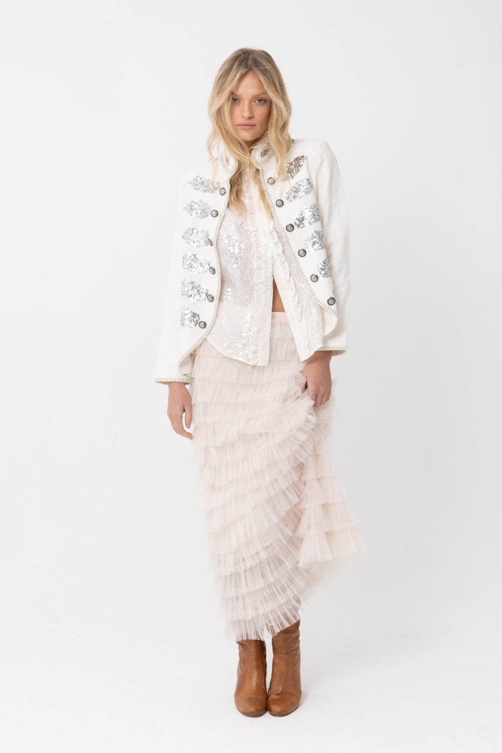 WHITE MILITARY JACKET TUTU SKIRT SEQUIN 