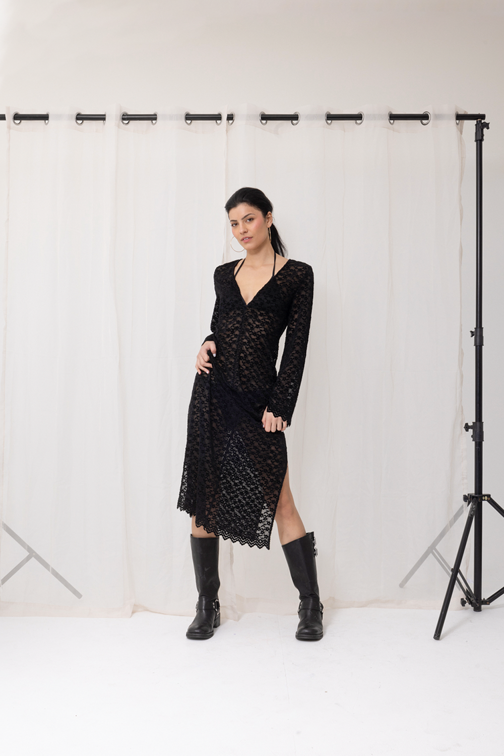 SANTORINI LONG-SLEEVE LACE DRESS - BLACK *FINAL SALE