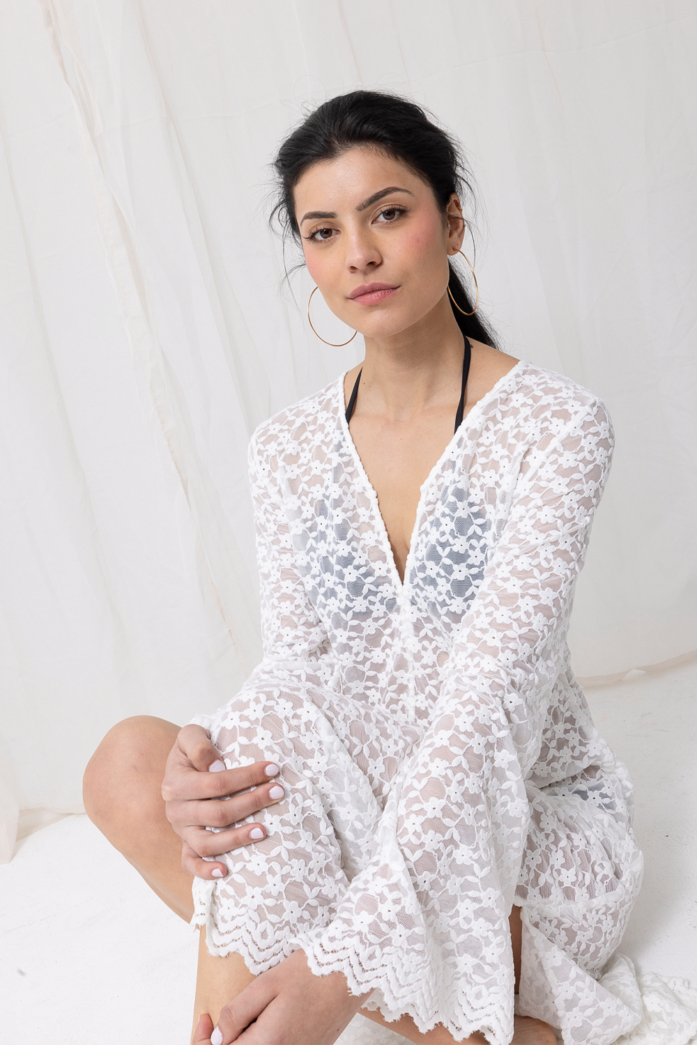 SANTORINI LONG-SLEEVE LACE DRESS - WHITE *FINAL SALE