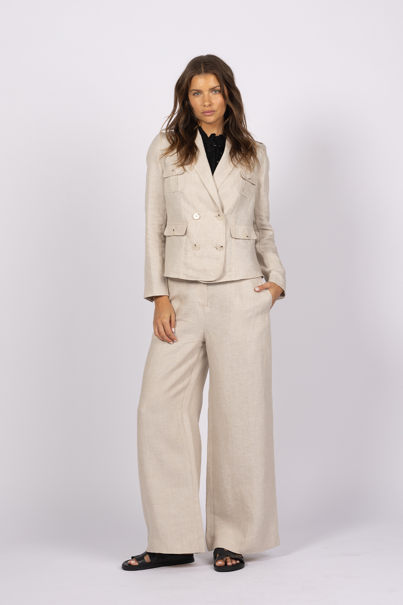 wide leg beige linen pant suit