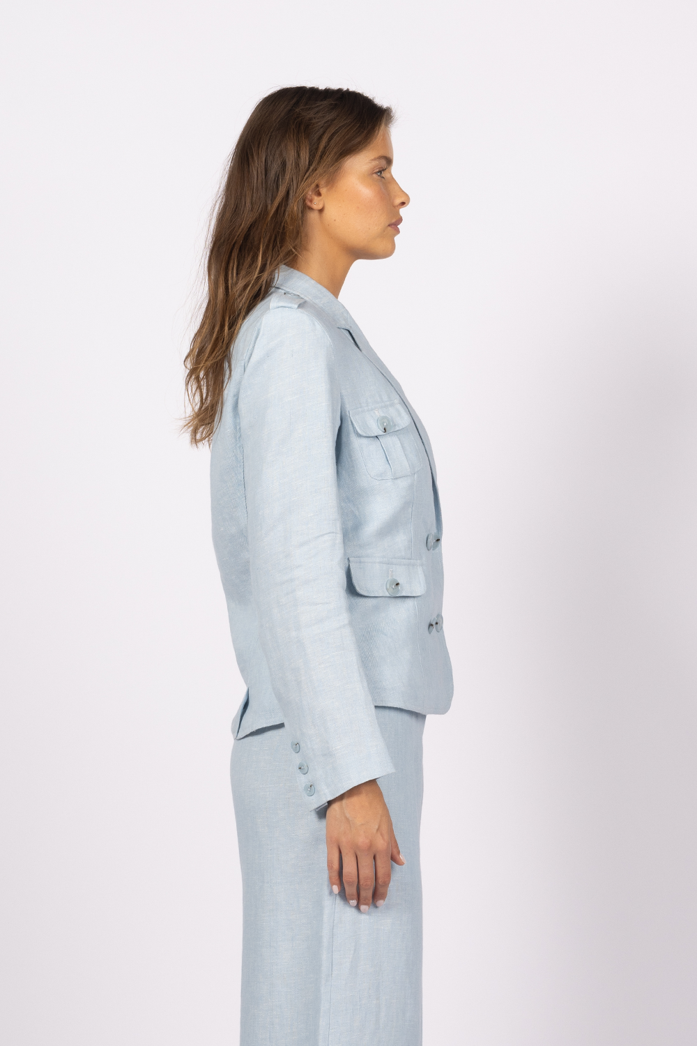 light blue linen tailored jacket