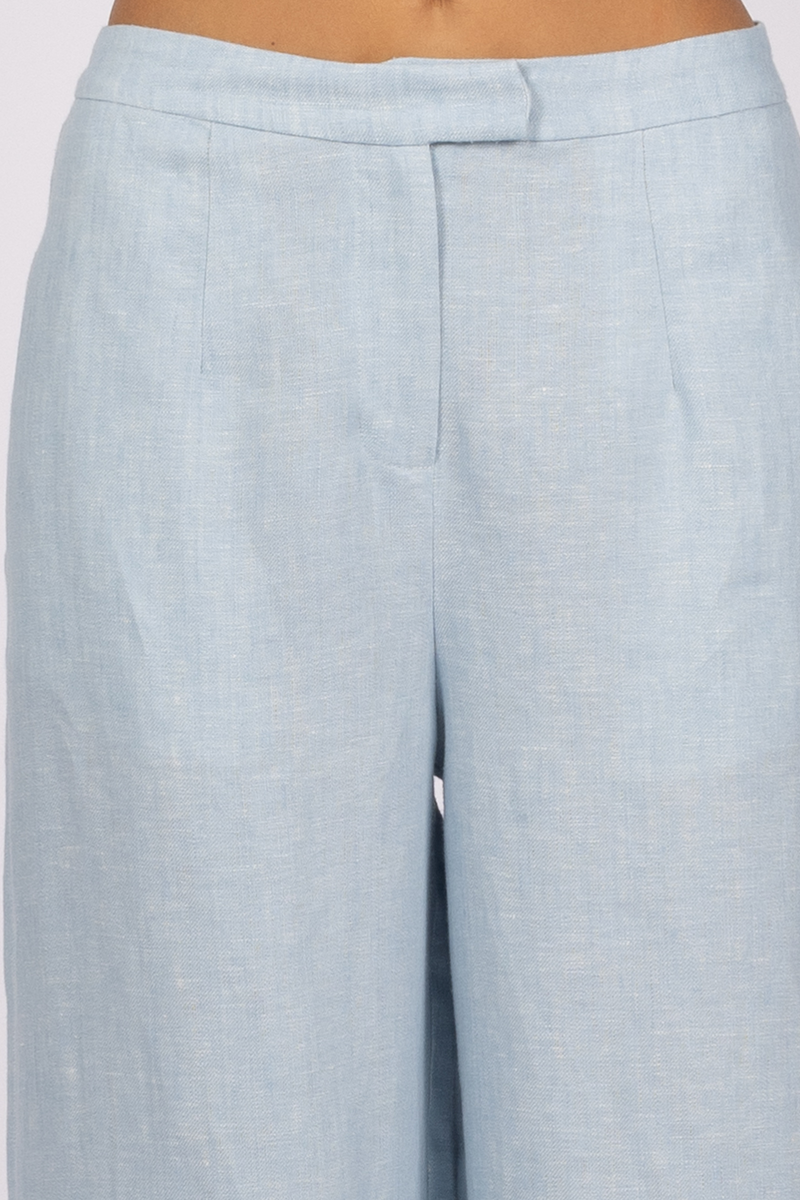 light blue wide leg linen tailored pants