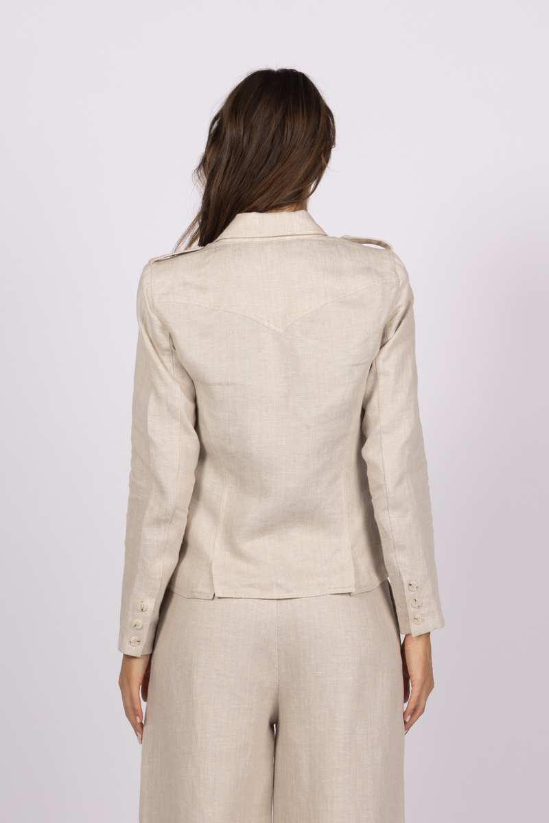 light natural beige tailored linen safari jacket