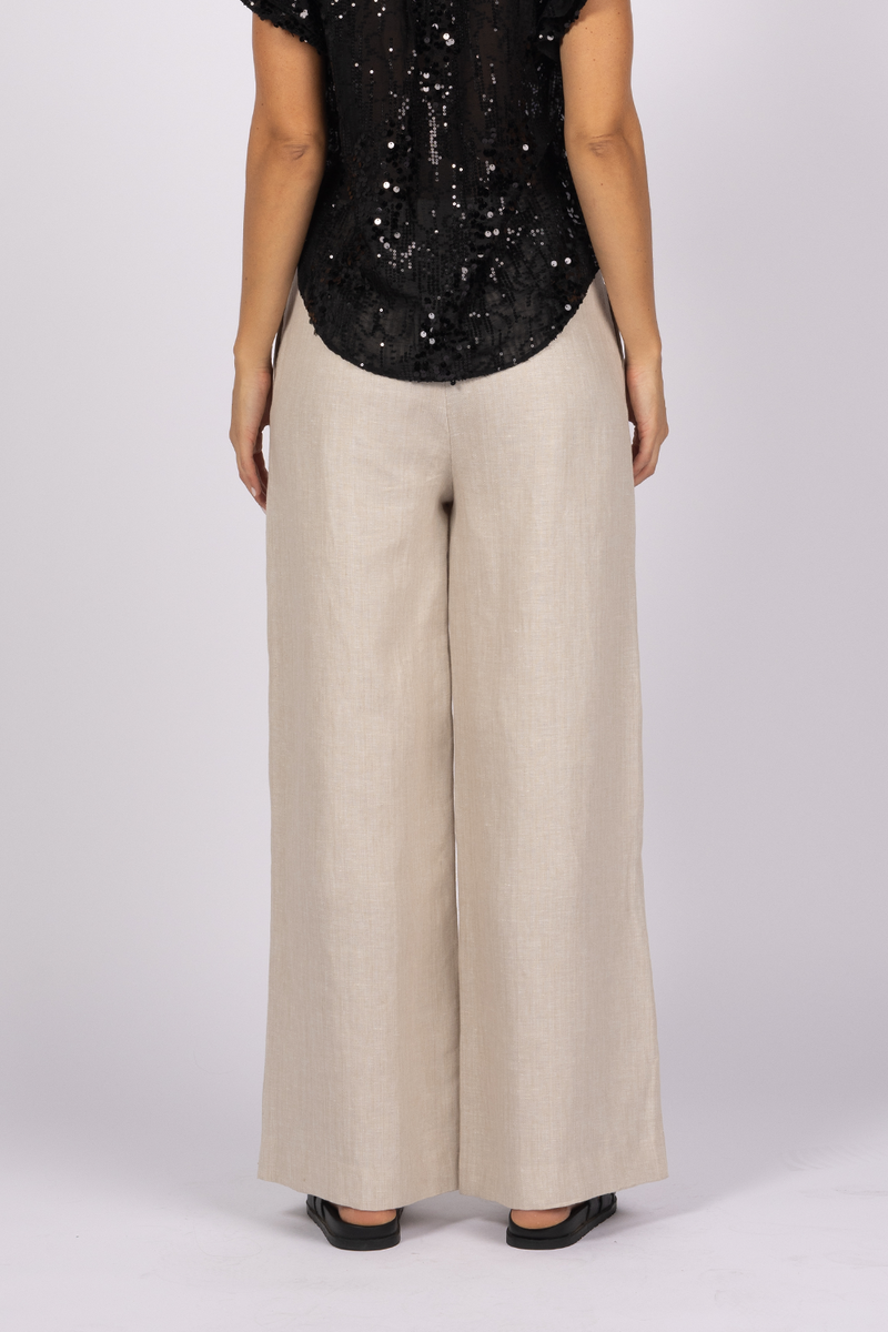 light tan wide leg tailored pants linen