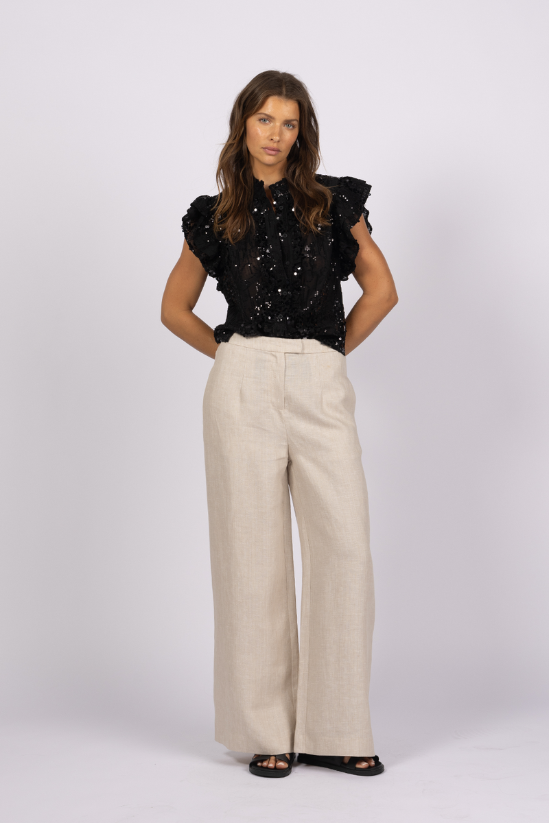 beige natural linen tailored pant