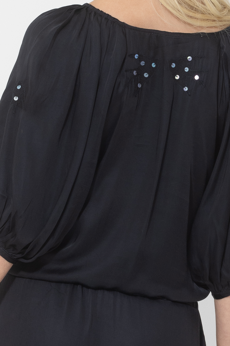 black silk sequin maxi dress