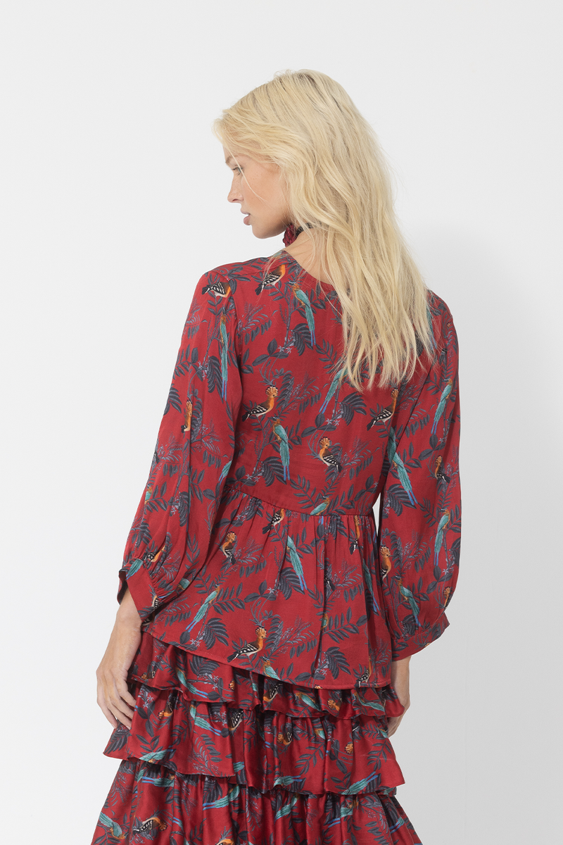 red floral printed long sleeve blouse