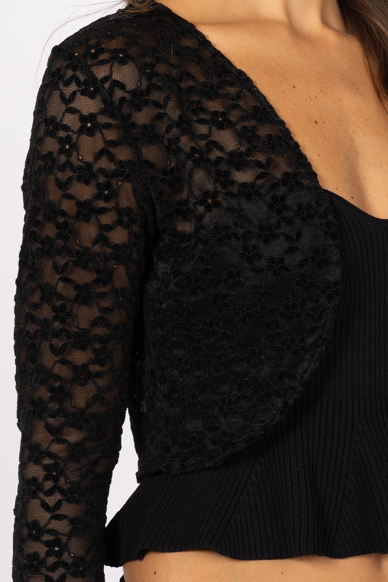 black sheer lace shrug