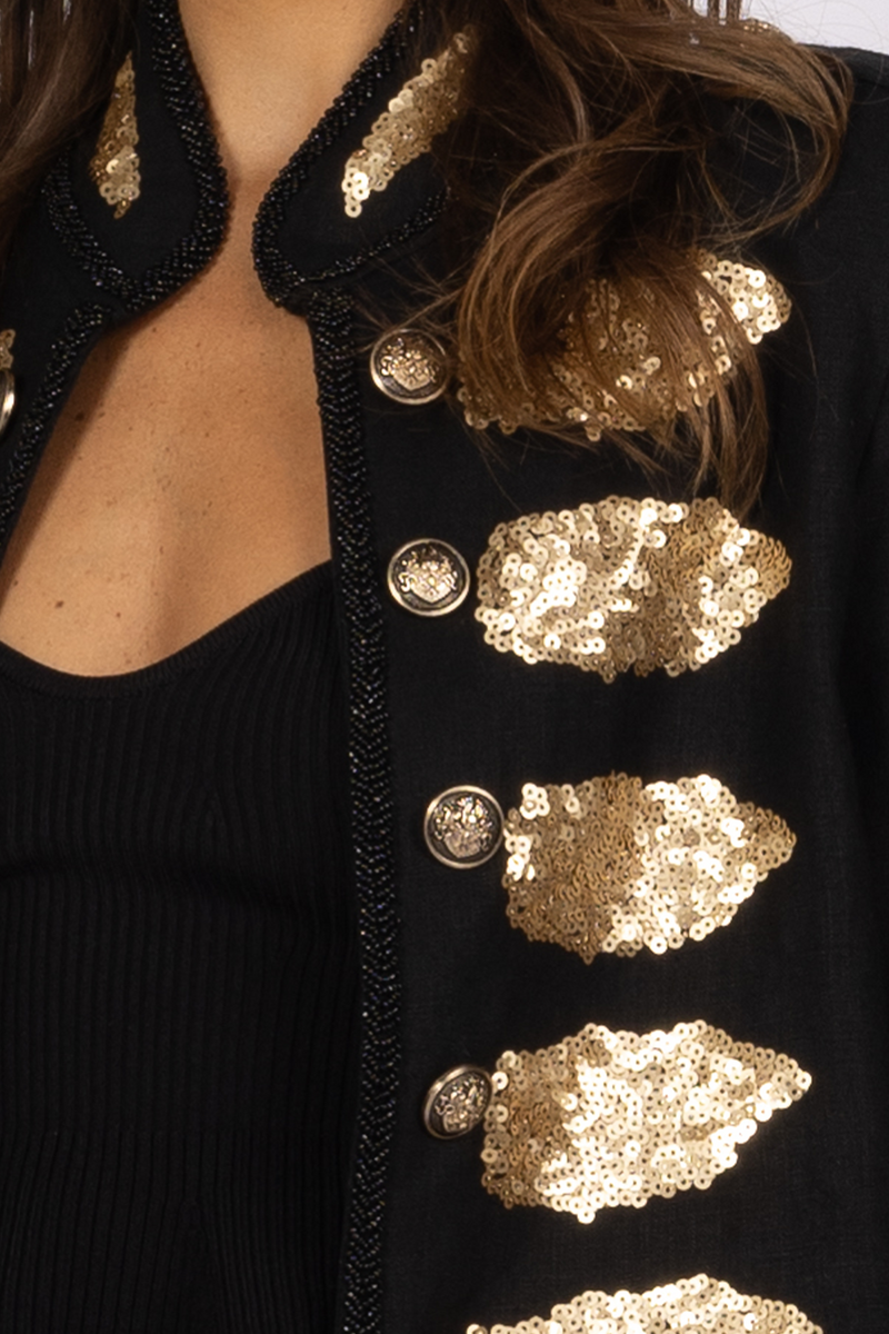 black gold sequin military jacket 