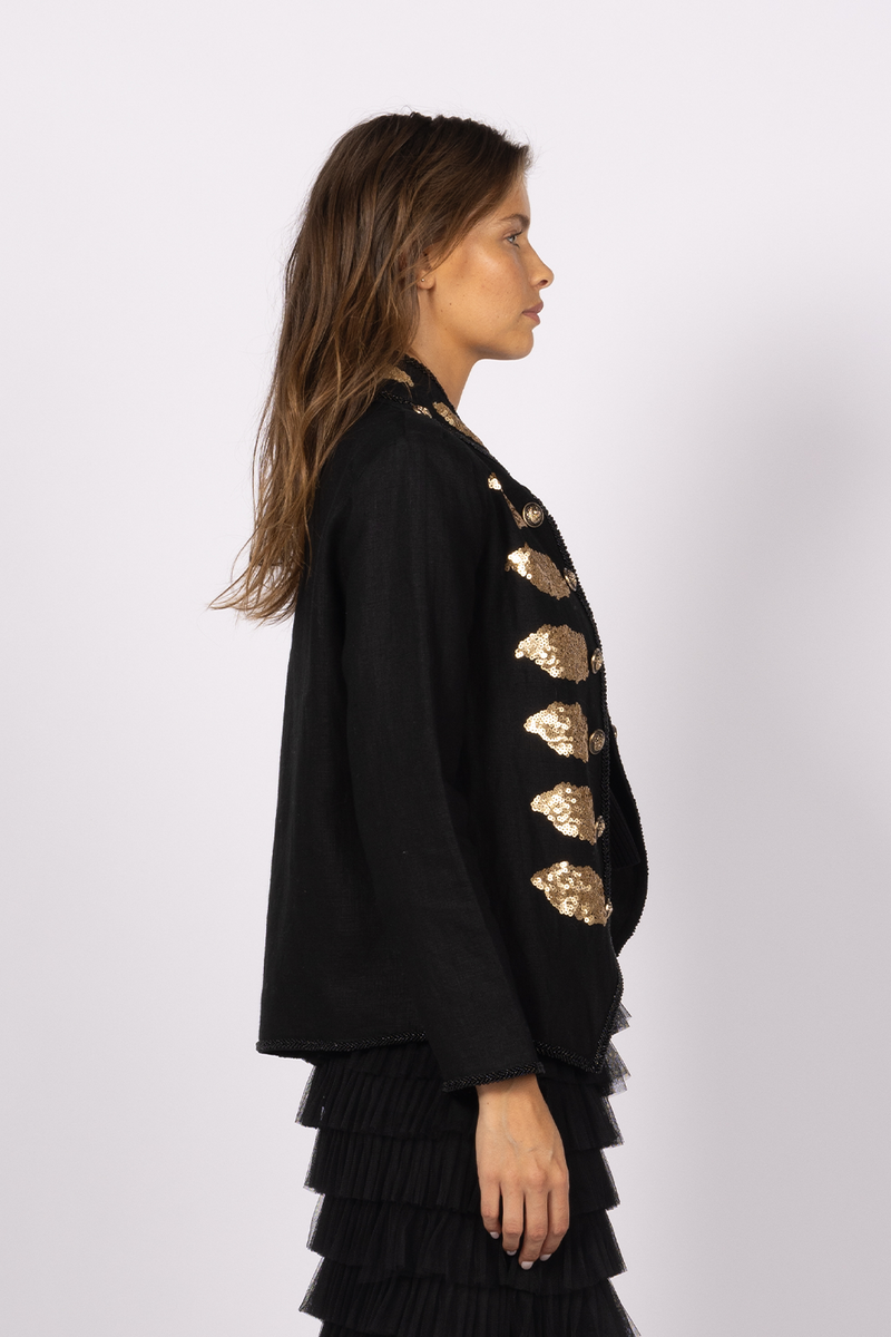 black gold beaded sequin linen jacket