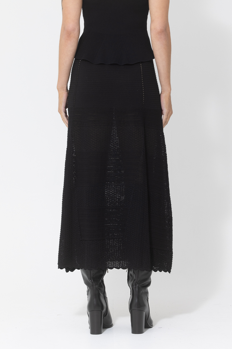 black knit textured maxi skirt