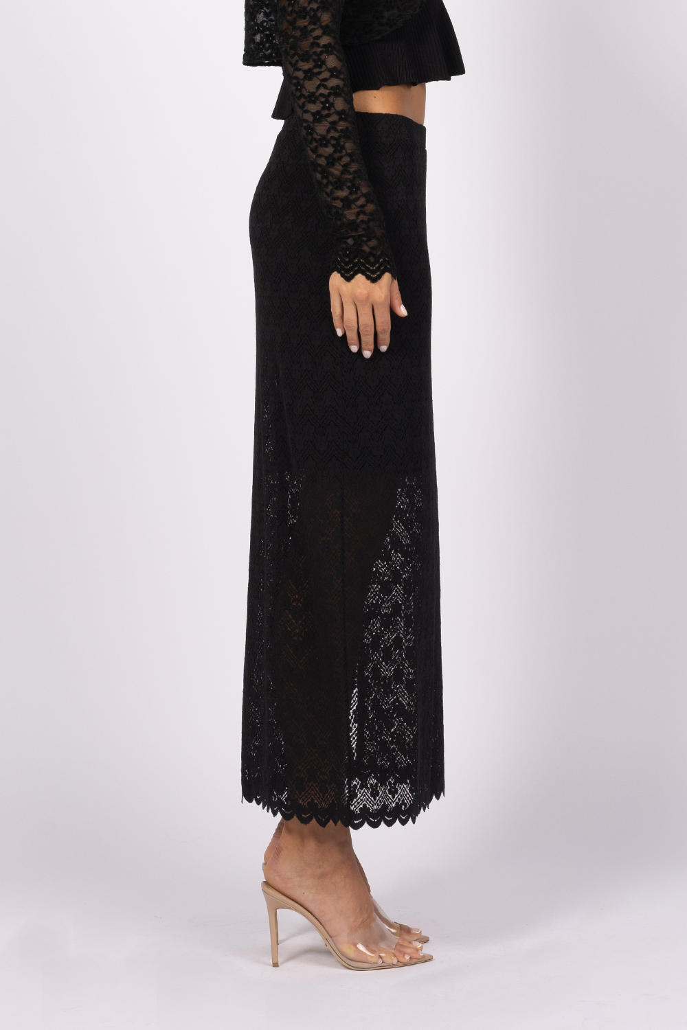 black semi sheer lace black skirt