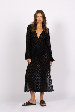 black lace midi dress sheer