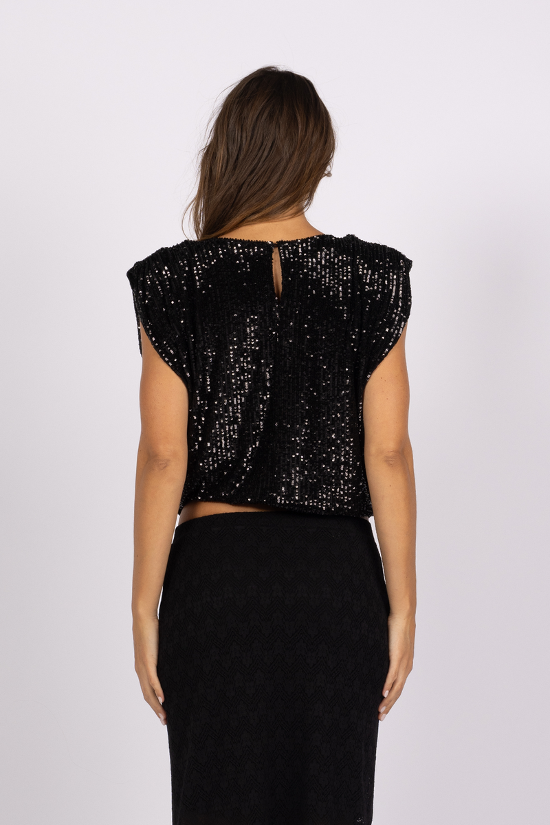 black sequin blouse shoulder pad