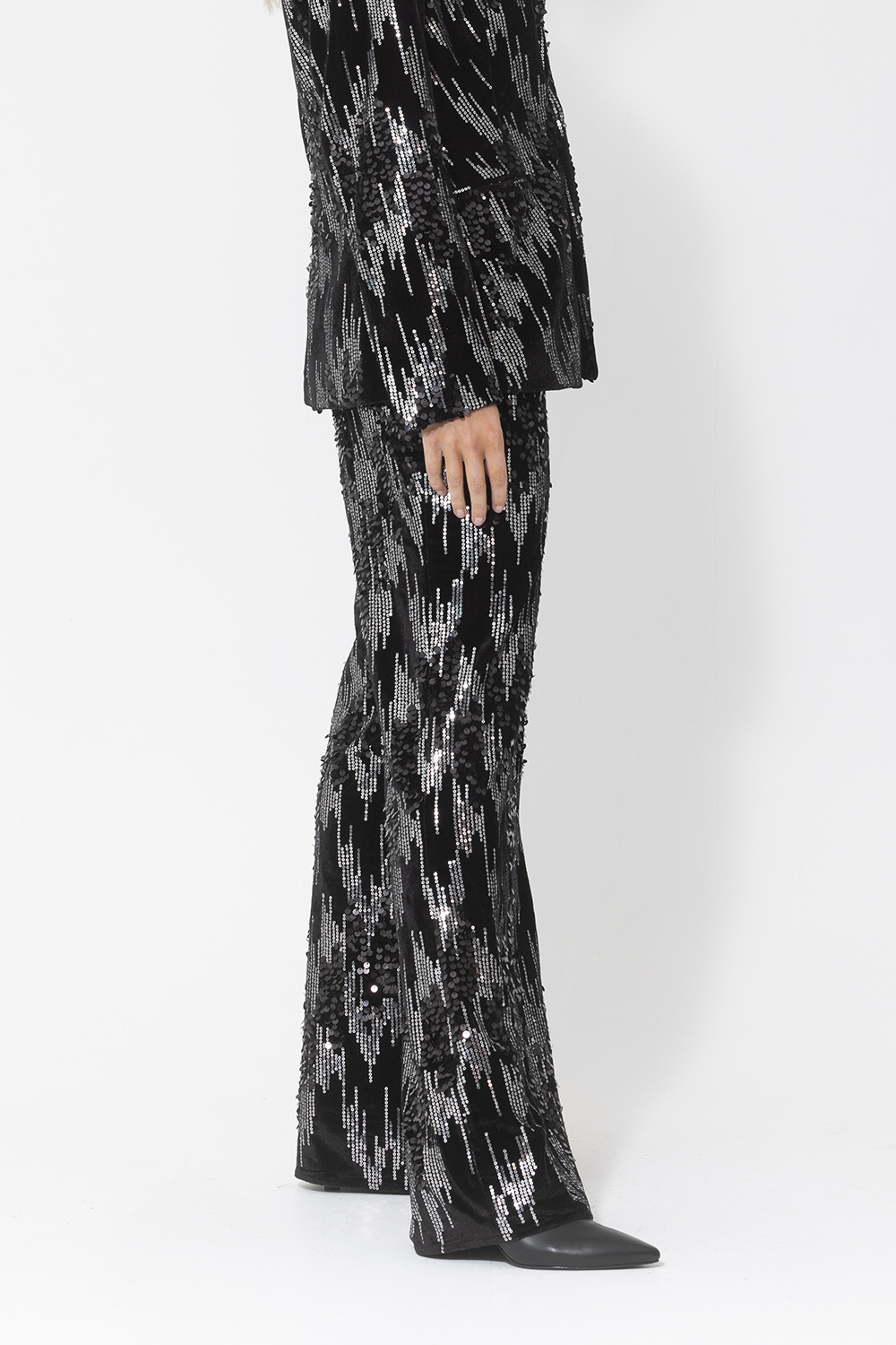 sequin velvet black silver pantsuit