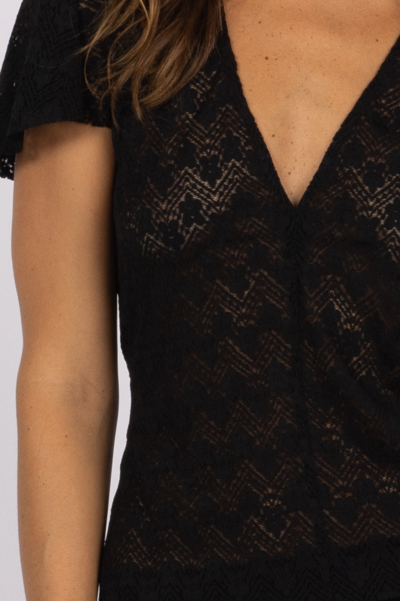 black floral lace short sleeve blouse