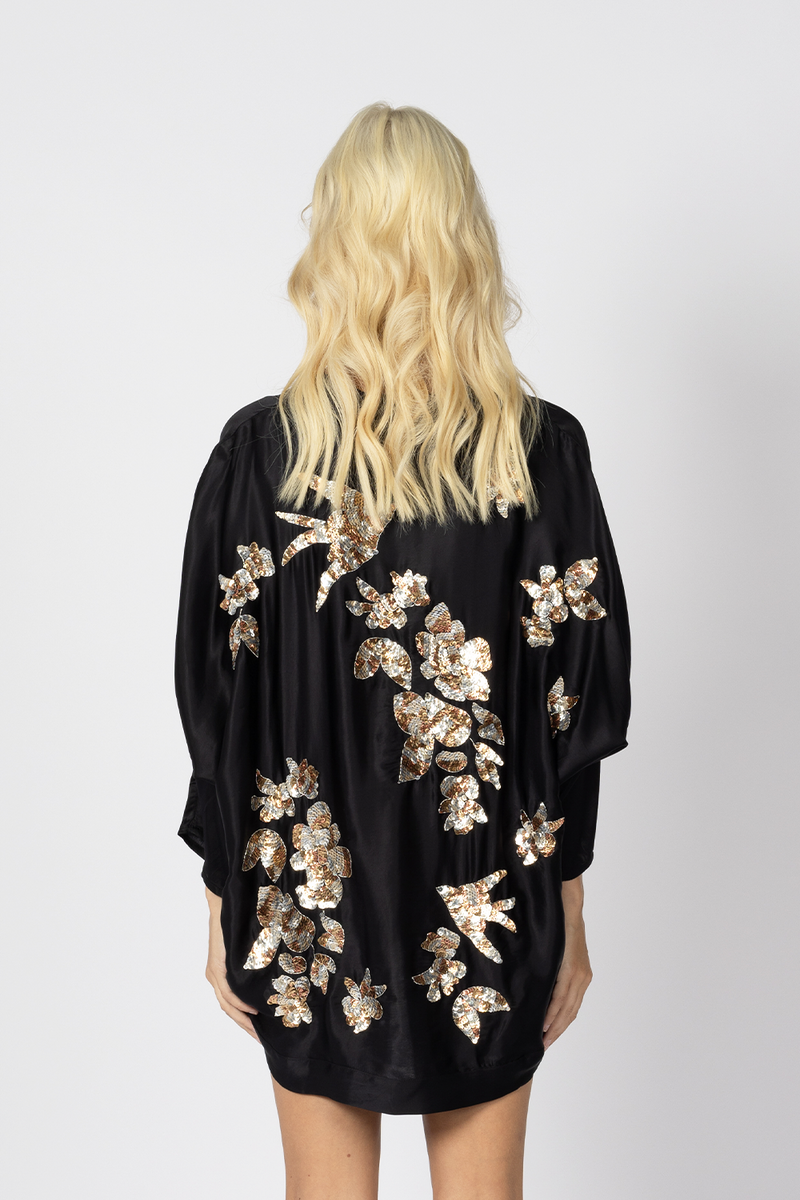 black gold sequin kimono silk