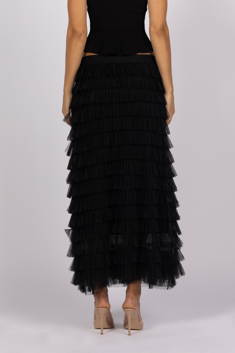 black tulle ruffle frill skirt