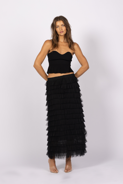 black tulle ruffle maxi skirt