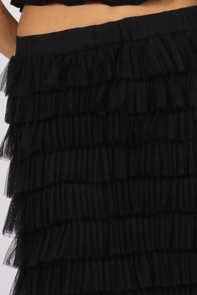 black tulle chiffon layer ruffle skirt 