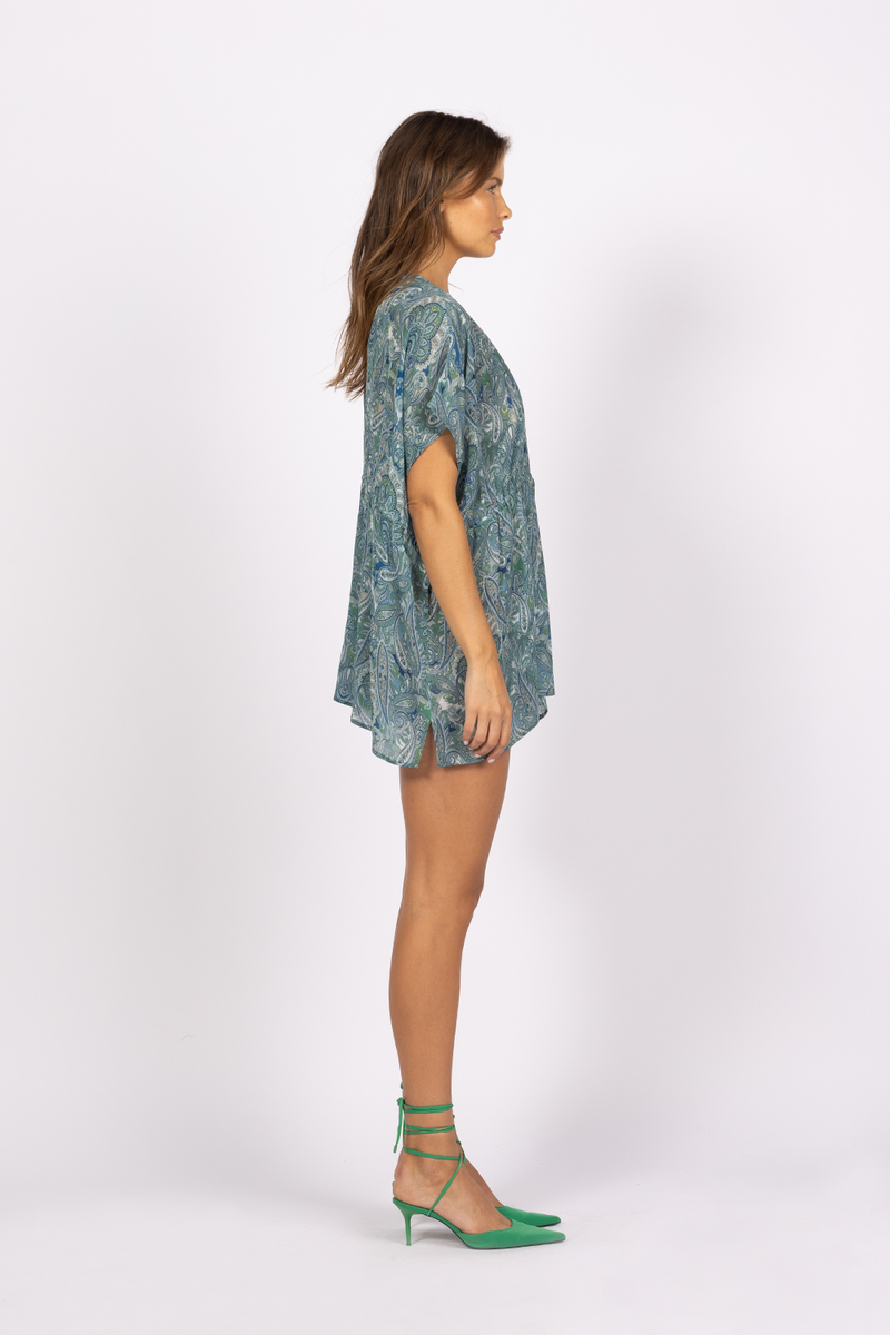 green blue paisley cover up dress