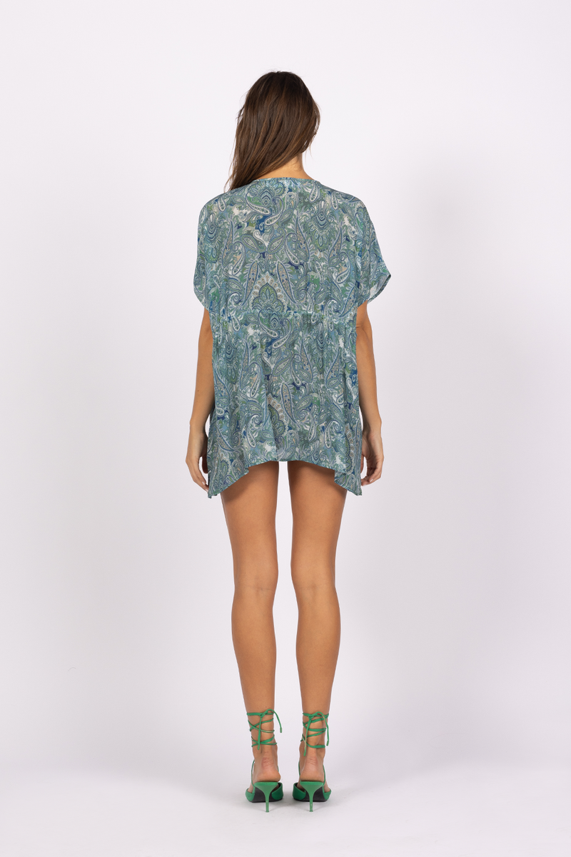 green blue paisley printed beach mini dress