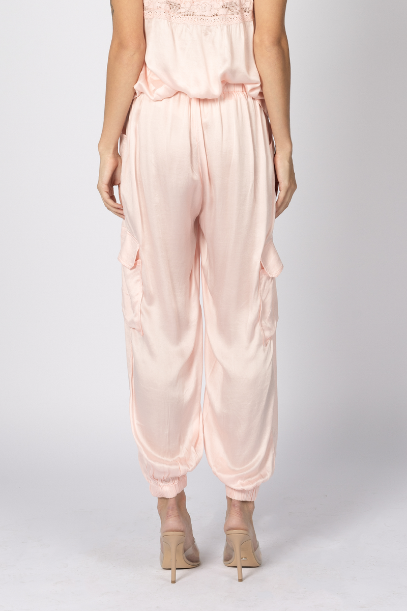 silky cargo pant baby pink