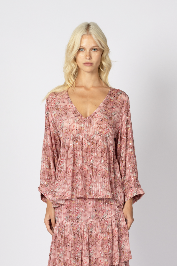 embroidery floral flowy blouse pink