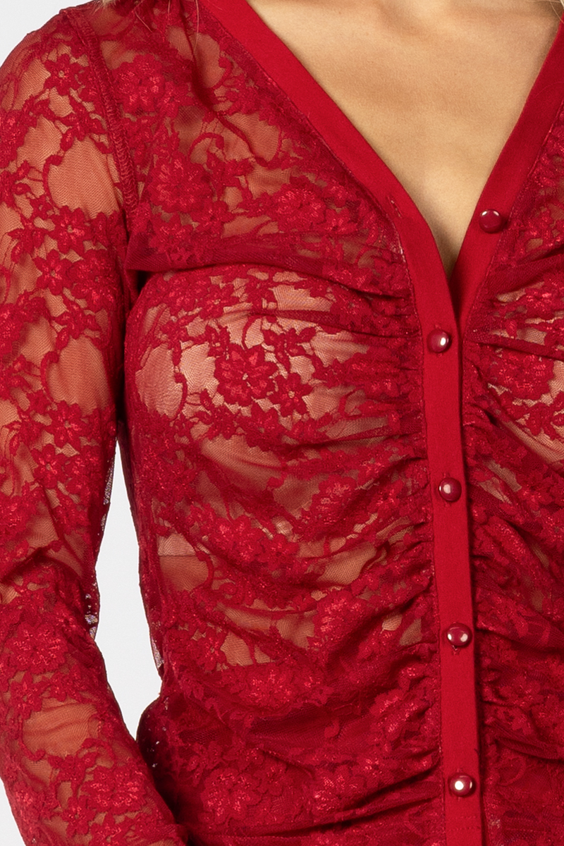 red sheer lace cardigan long sleeve