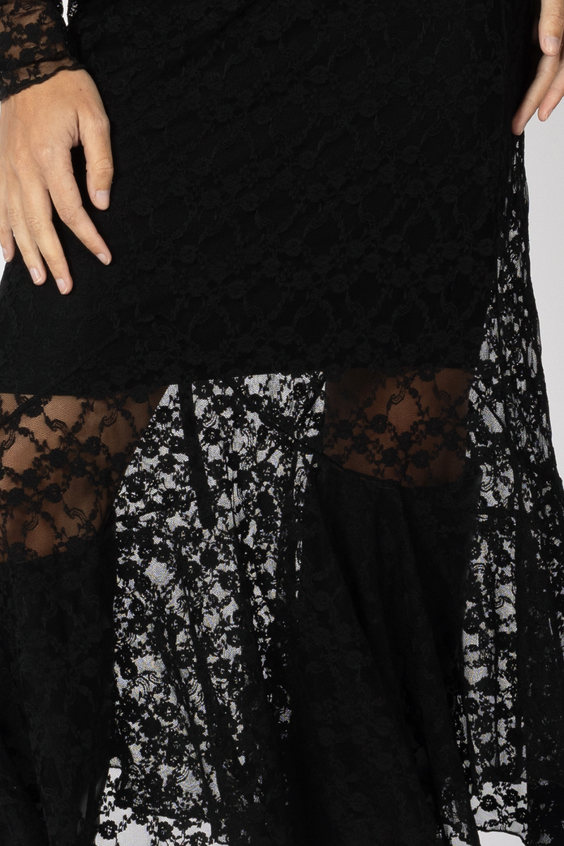 black lace midi skirt set