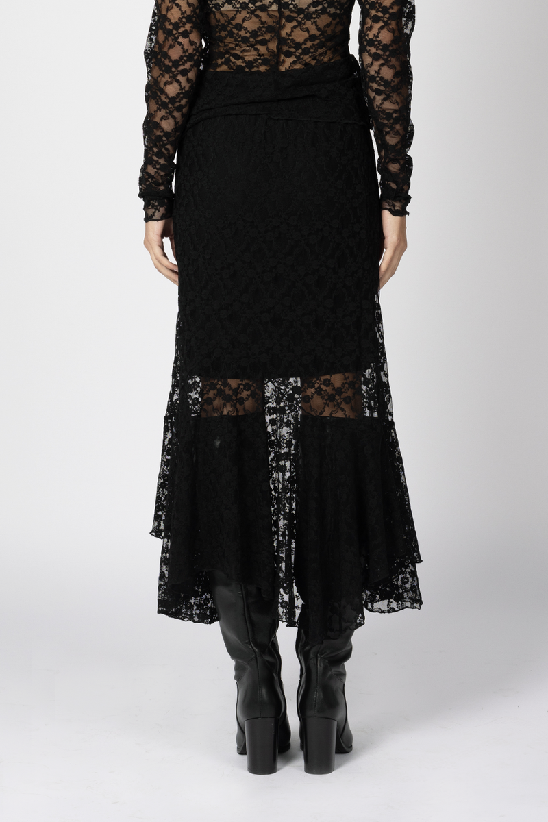 black sheer midi skirt lace