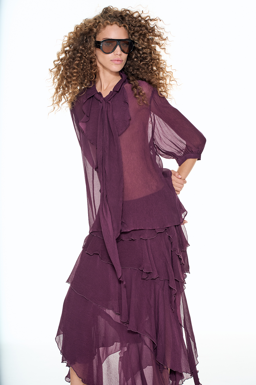 BOURGEOIS BLOUSE Sheer - Aubergine