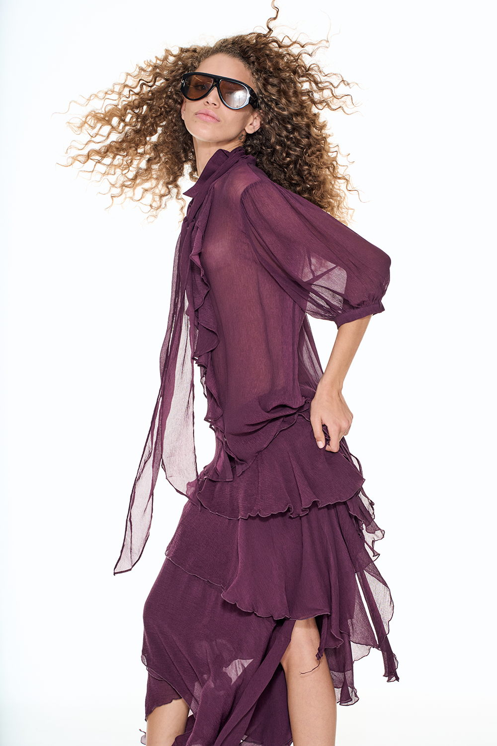 BOURGEOIS BLOUSE Sheer - Aubergine