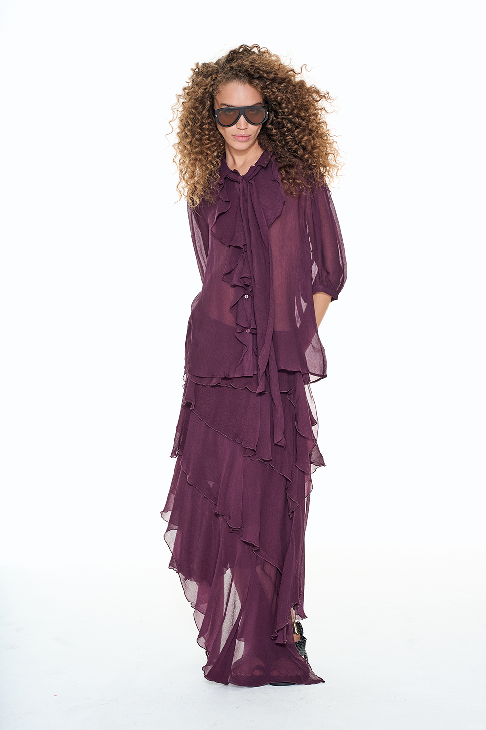 BOURGEOIS BLOUSE Sheer - Aubergine