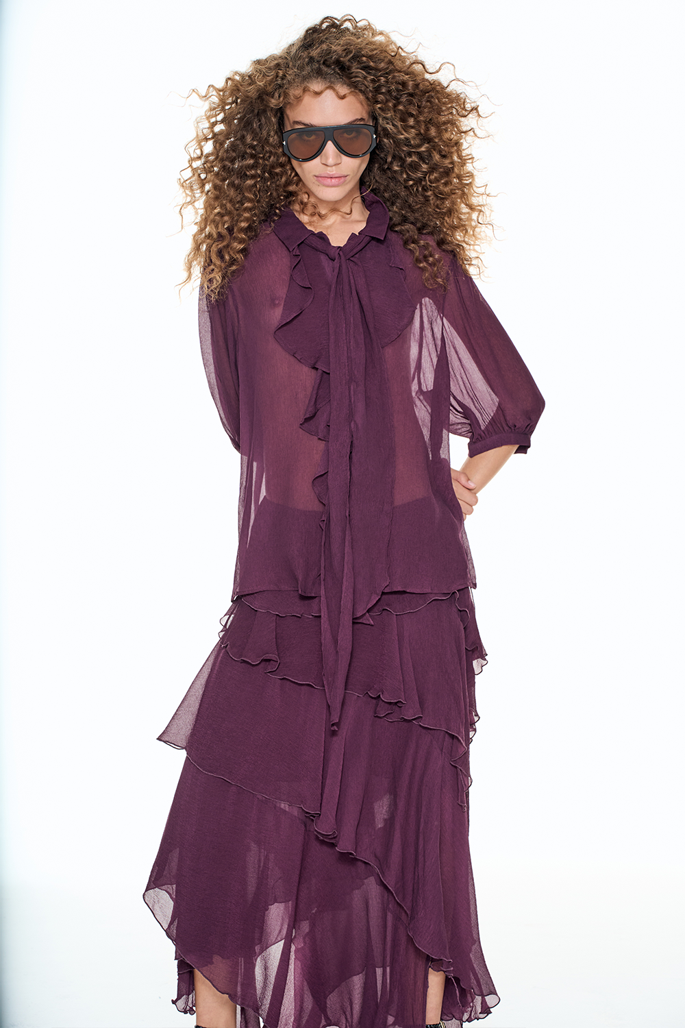 BOURGEOIS BLOUSE Sheer - Aubergine
