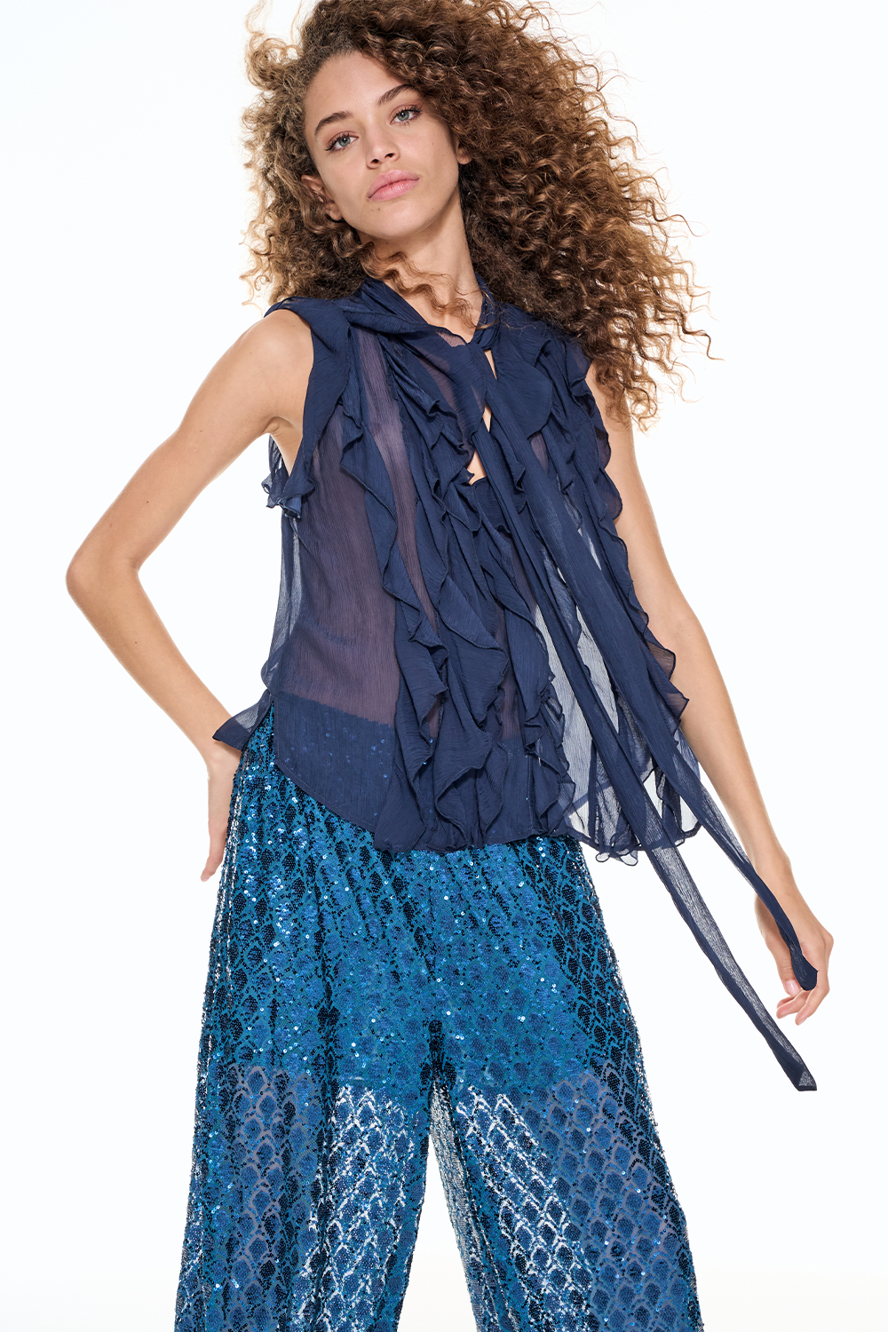 CALAMARI BLOUSE Sheer - Dark Navy *Excl. Preorder Discounted Price $219