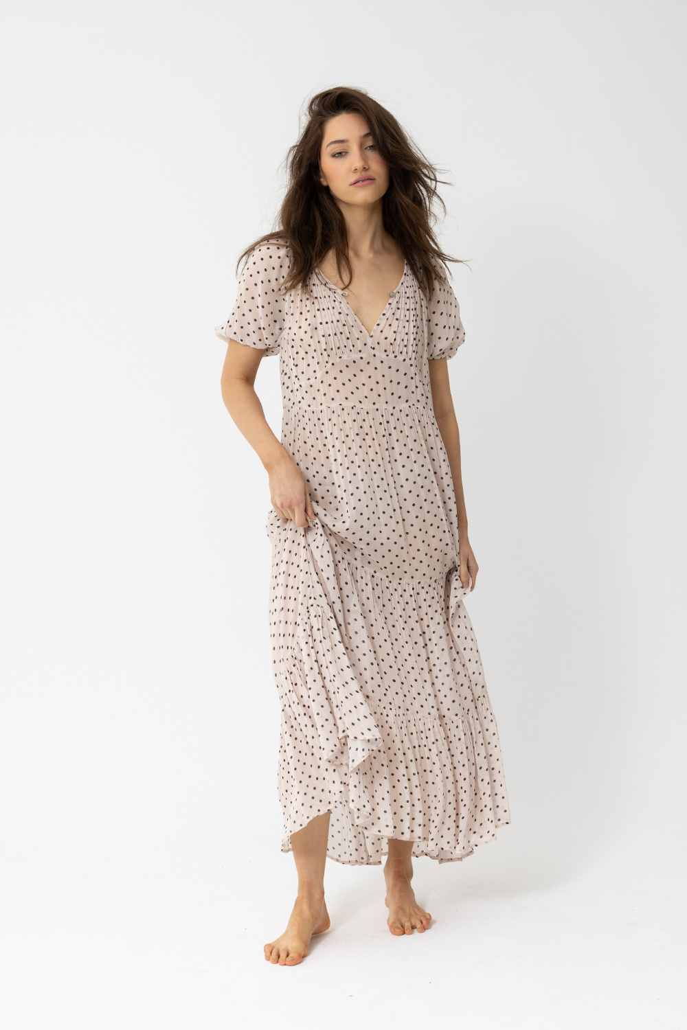 Central Park Short Sleeve Maxi Dress, Polka Dot Latte - JOEY the Label