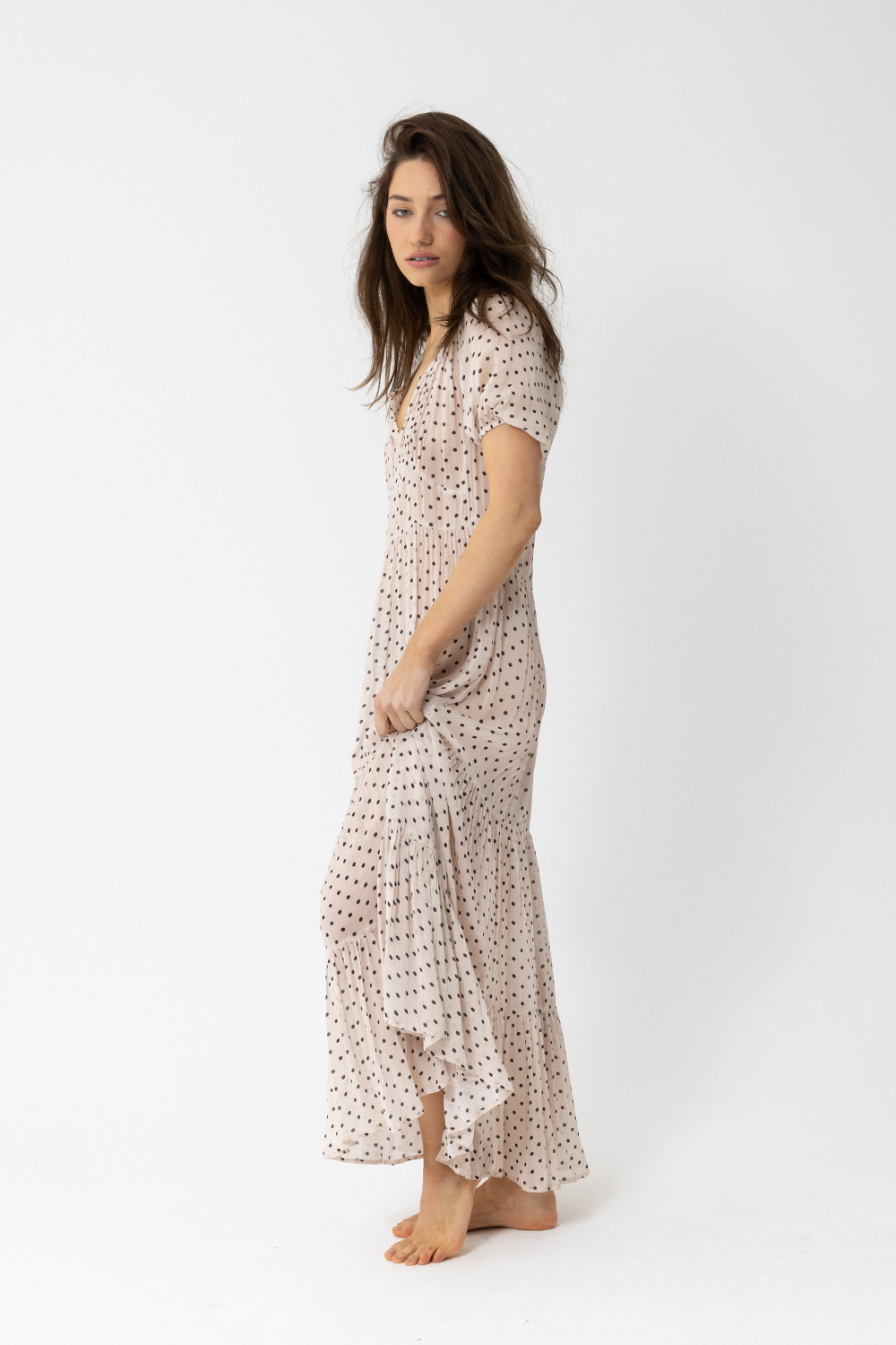Central Park Short Sleeve Maxi Dress, Polka Dot Latte - JOEY the Label
