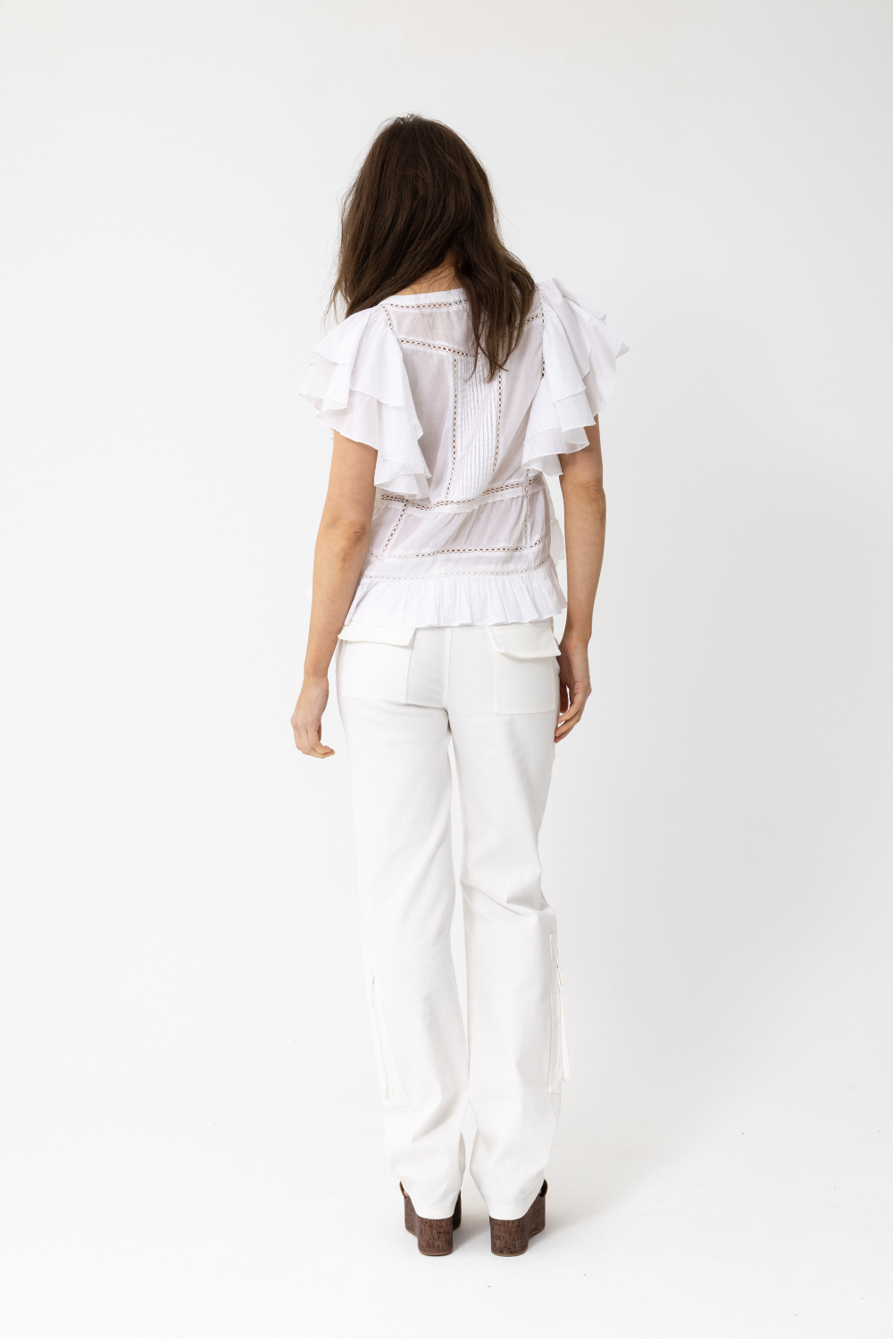 Charlotte Short Sleeve Frilled Blouse,  White Pin-tucking and Lace - JOEY the Label