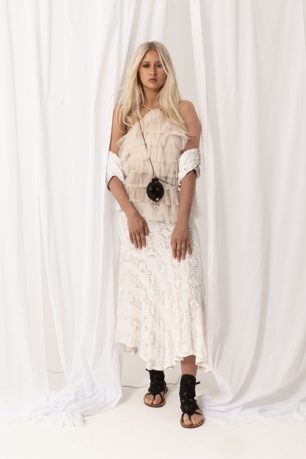 Ibiza Lace Skirt, White, Stretch A-Line Midi - JOEY the Label