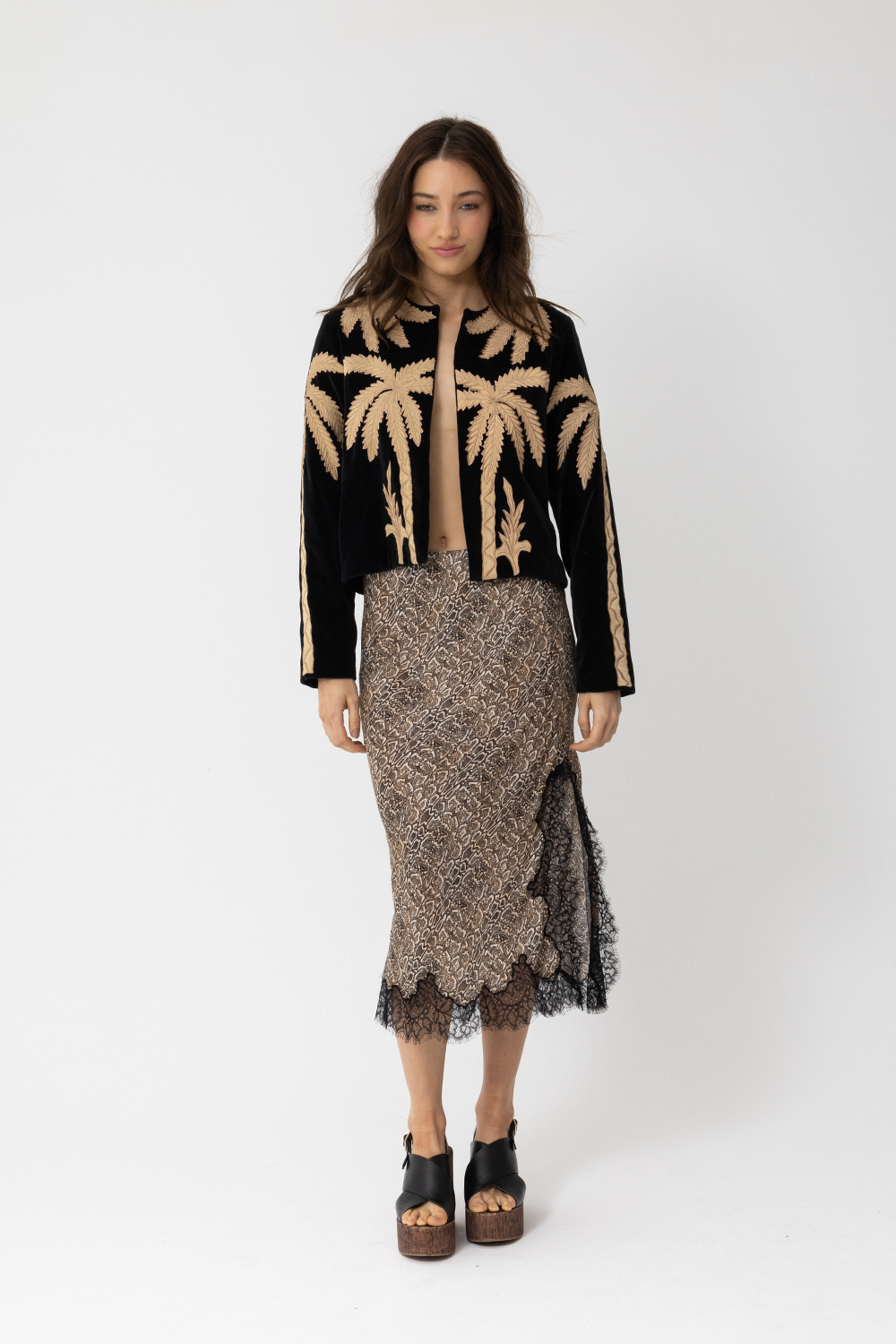 Imperial Palms Jacket, Black Velvet and Champagne Embroidery - JOEY the Label