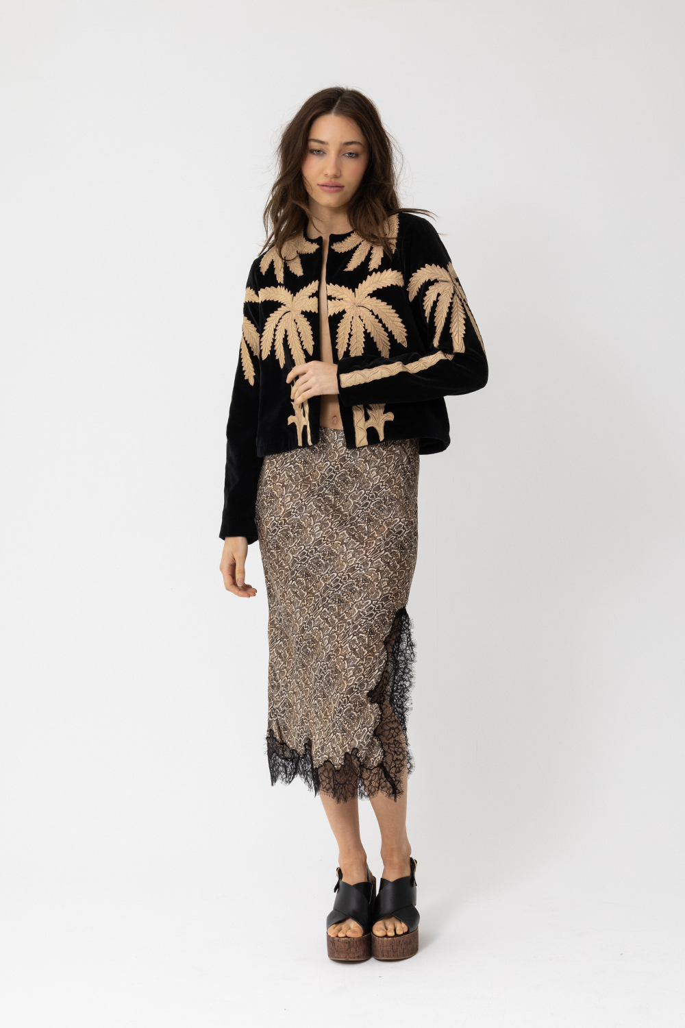 Imperial Palms Jacket, Black Velvet and Champagne Embroidery - JOEY the Label