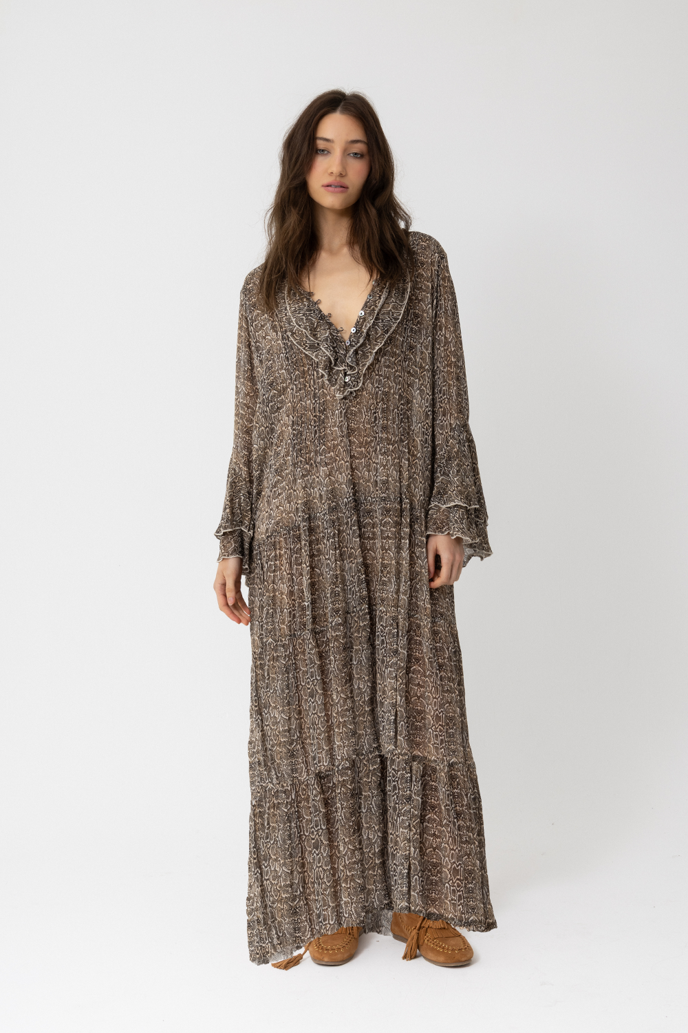 SATC Maxi Dress, Brown Toffee Snake Print - JOEY the label