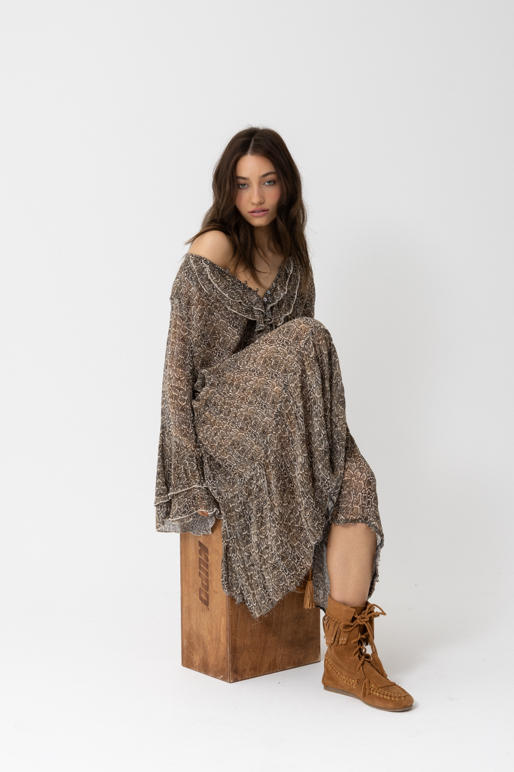 SATC Maxi Dress, Brown Toffee Snake Print - JOEY the label