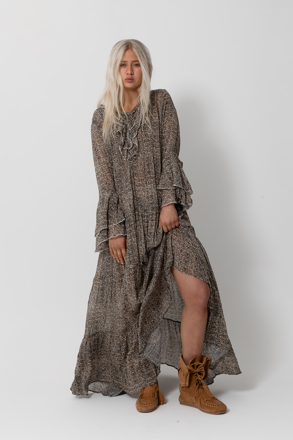 SATC Maxi Dress, Brown Toffee Snake Print - JOEY the label