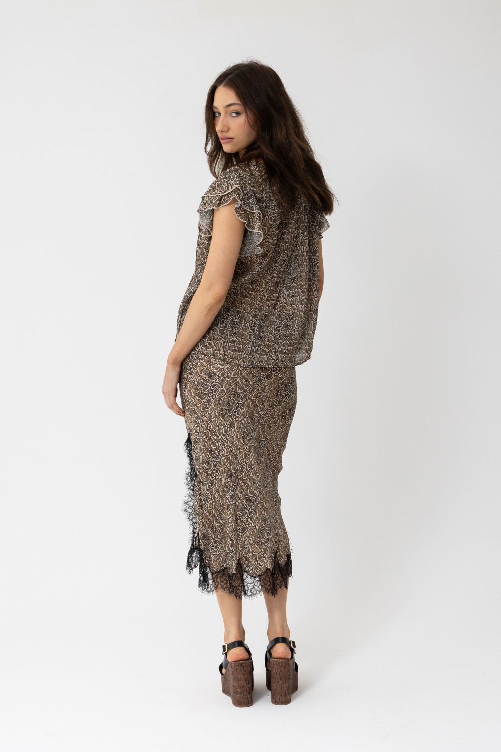SATC Short Sleeve Blouse, Brown Toffee Snake Print - JOEY the label