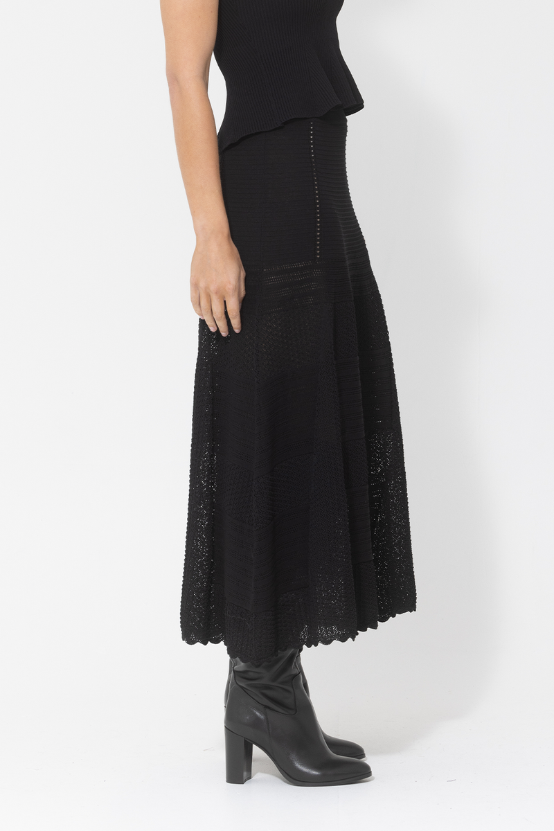 textured knit black skirt