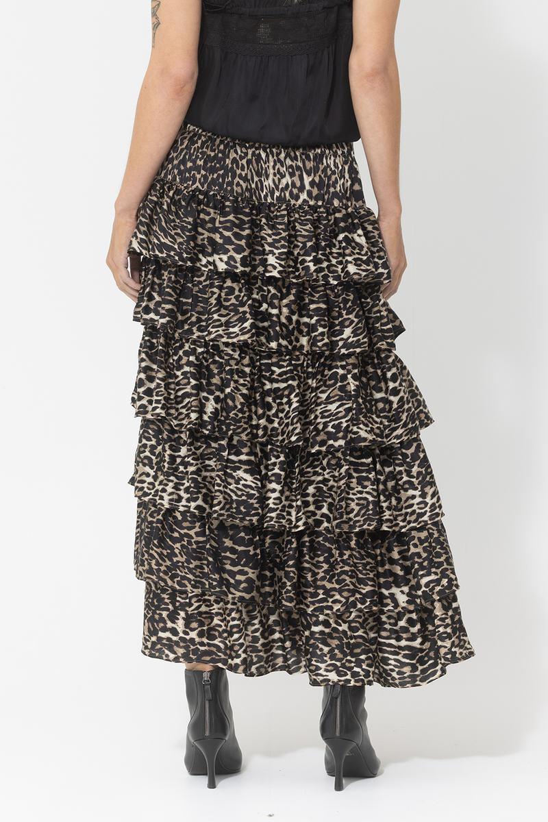 cheetah print tiered maxi skirt